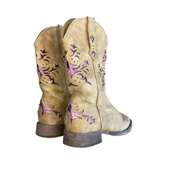 Roper Toddler Girls Lola Inlay Square Toe Casual Boots Mid Calf Size 5 Gray Pink - Picture 4 of 6